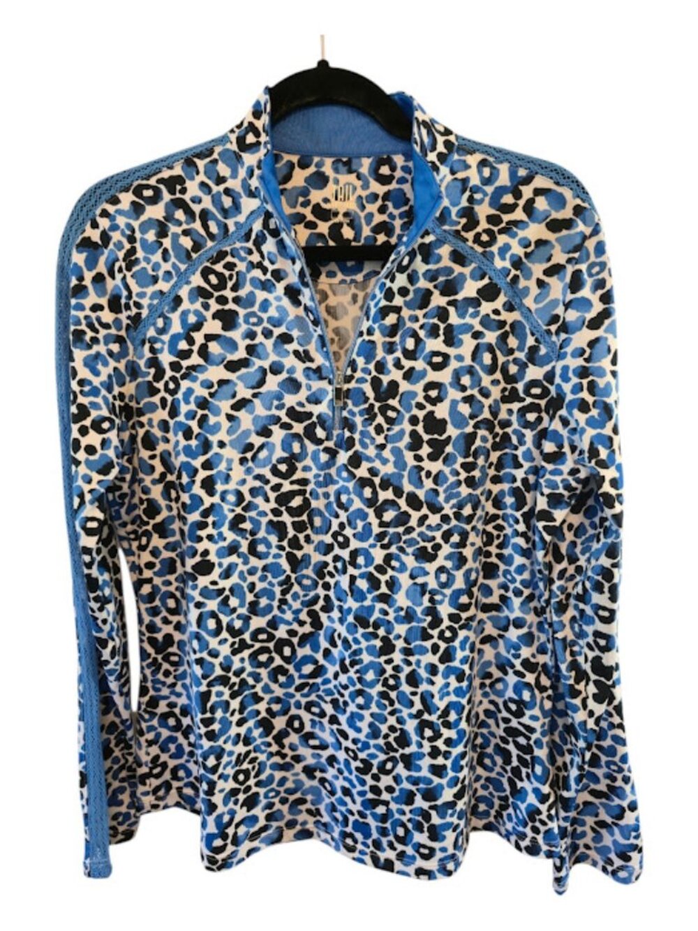 LEOPARD PRINT ATHLETIC TOP TAIL WHITE LABEL QUARTER ZIP GOLF SHIRT SIZE LARGE